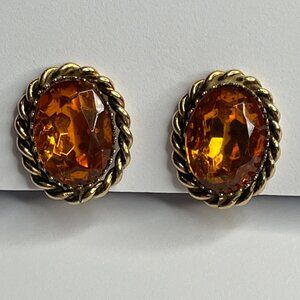 Vintage Amber Crystal Gold-Tone Clip-On Earrings